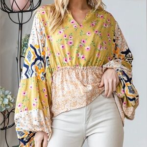 Oli & Hali yellow patchwork blouse New Sz XLarge